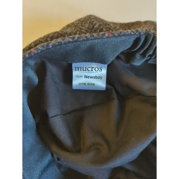 MUCROS Weavers Newsboy Wool Hat Charcoal Red Herringbone Flower Ireland Chicness - Picture 7 of 8